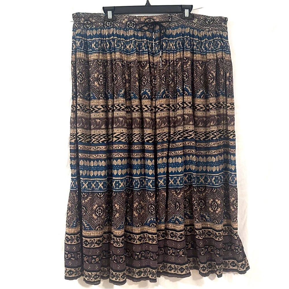 Zero Zero Crinkle Skirt Womens Large Bohemian Theme Midi Length Metallic Details